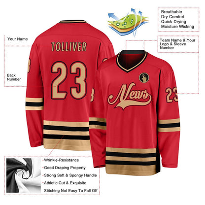 Usa Hockey Jersey, Custom Red Old Gold Black Hockey Jersey, Team Hockey Jerseys