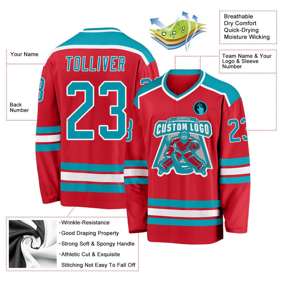 Usa Hockey Jersey, Custom Red Teal White Hockey Jersey, Team Hockey Jerseys