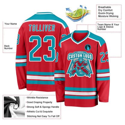 Usa Hockey Jersey, Custom Red Teal White Hockey Jersey, Team Hockey Jerseys