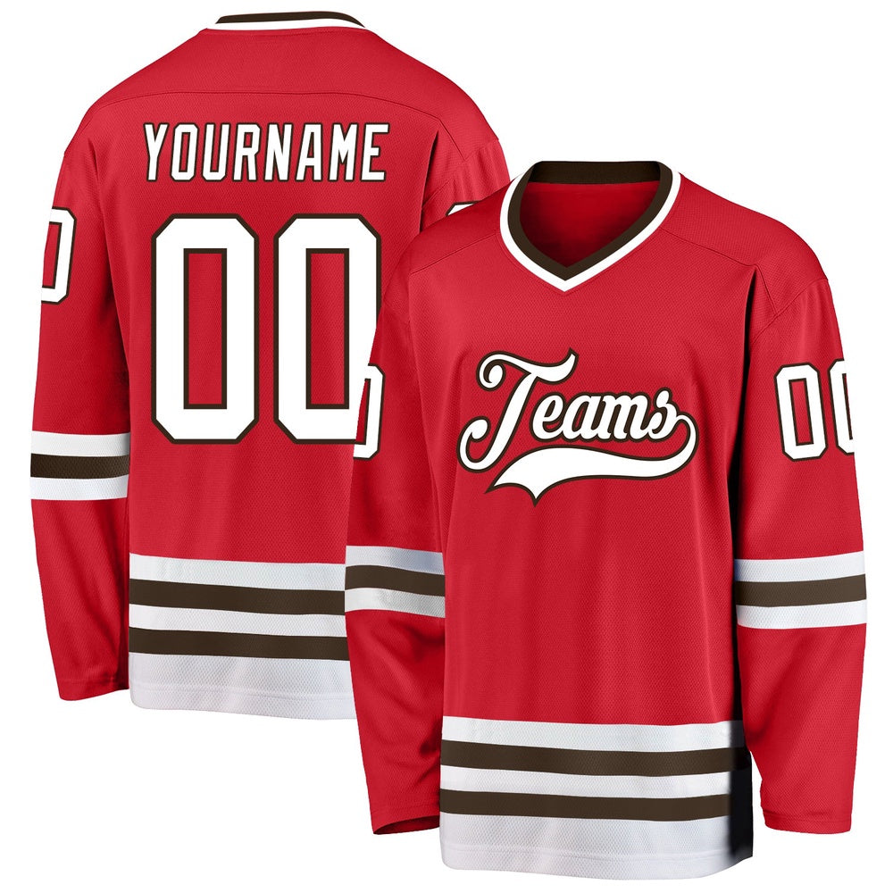 Usa Hockey Jersey, Custom Red White Brown Hockey Jersey, Team Hockey Jerseys