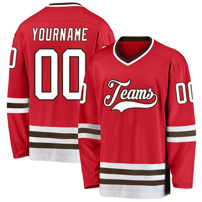 Usa Hockey Jersey, Custom Red White Brown Hockey Jersey, Team Hockey Jerseys