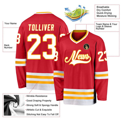 Usa Hockey Jersey, Custom Red White Gold Hockey Jersey, Team Hockey Jerseys
