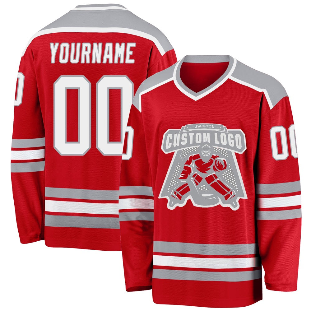 Usa Hockey Jersey, Custom Red White Gray 1 Hockey Jersey, Team Hockey Jerseys