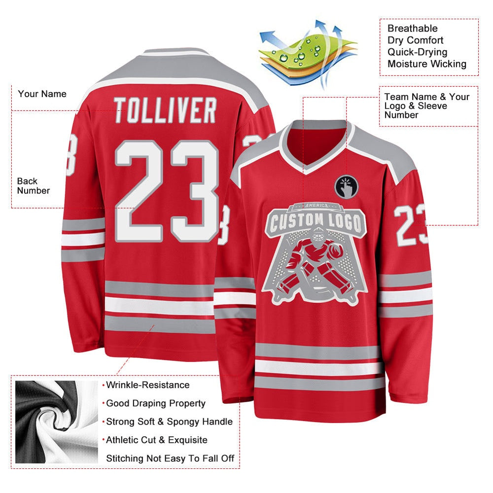 Usa Hockey Jersey, Custom Red White Gray 1 Hockey Jersey, Team Hockey Jerseys