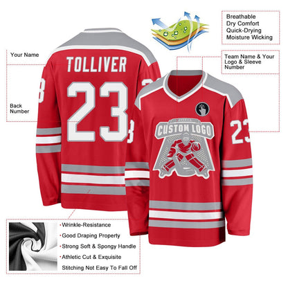 Usa Hockey Jersey, Custom Red White Gray 1 Hockey Jersey, Team Hockey Jerseys