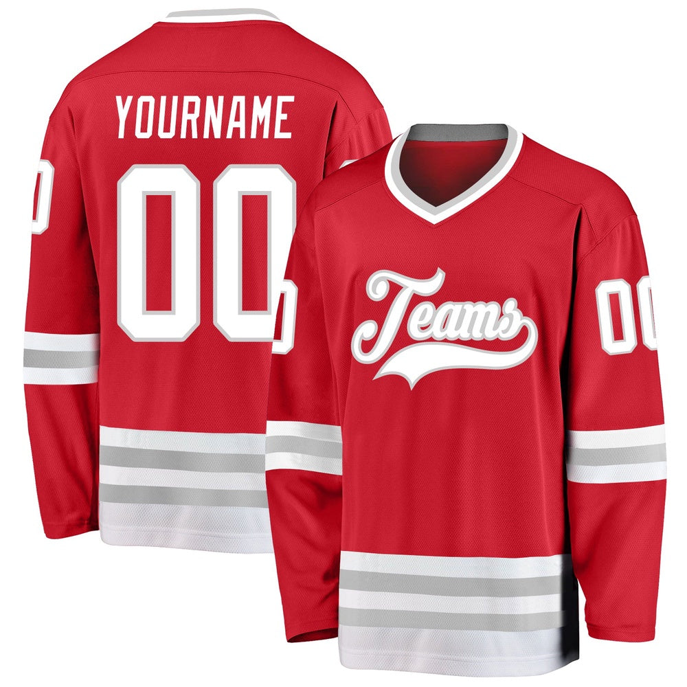 Usa Hockey Jersey, Custom Red White Gray Hockey Jersey, Team Hockey Jerseys