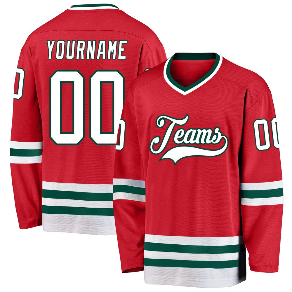 Usa Hockey Jersey, Custom Red White Green Hockey Jersey, Team Hockey Jerseys
