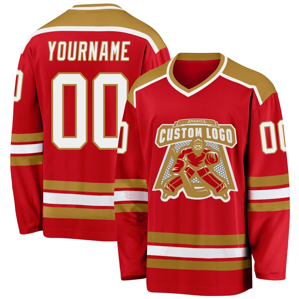 Usa Hockey Jersey, Custom Red White Old Gold 1 Hockey Jersey, Team Hockey Jerseys