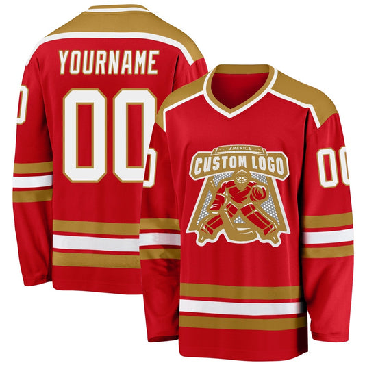 Usa Hockey Jersey, Custom Red White Old Gold 1 Hockey Jersey, Team Hockey Jerseys