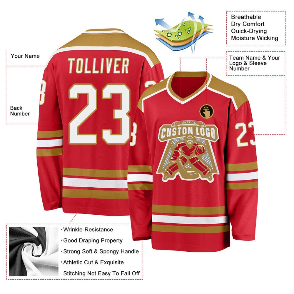 Usa Hockey Jersey, Custom Red White Old Gold 1 Hockey Jersey, Team Hockey Jerseys