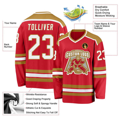 Usa Hockey Jersey, Custom Red White Old Gold 1 Hockey Jersey, Team Hockey Jerseys