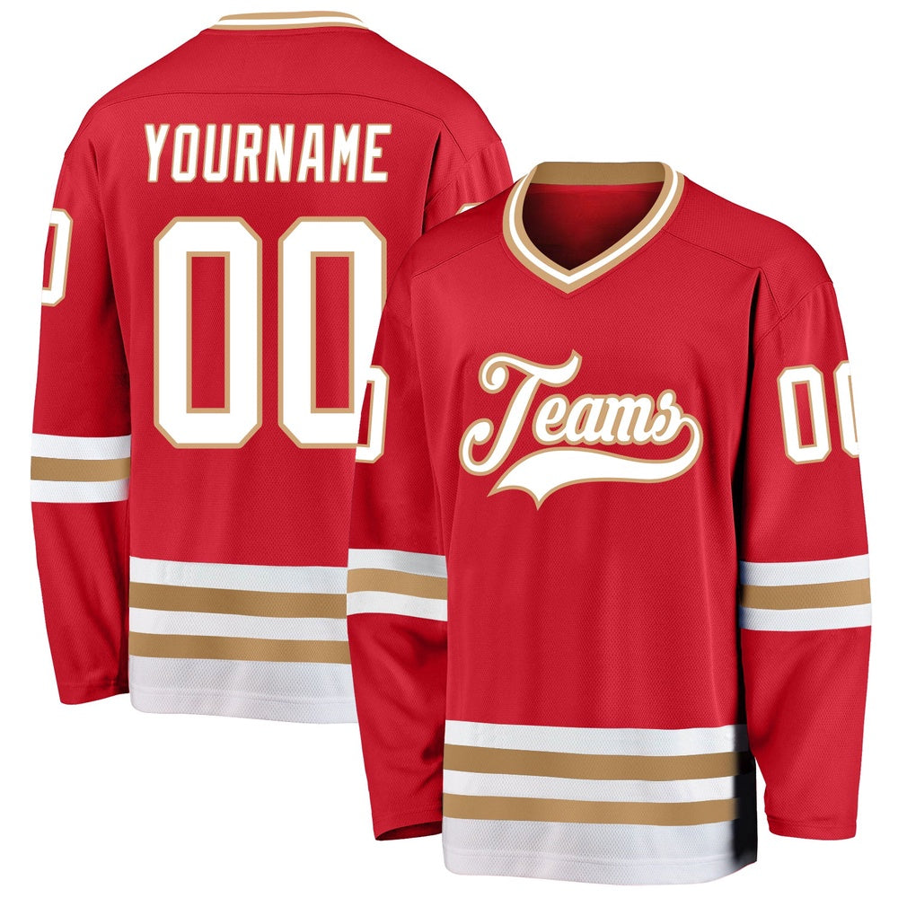 Usa Hockey Jersey, Custom Red White Old Gold 2 Hockey Jersey, Team Hockey Jerseys