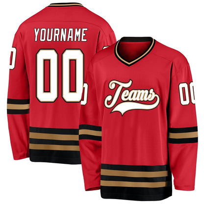Usa Hockey Jersey, Custom Red White Old Gold Hockey Jersey, Team Hockey Jerseys