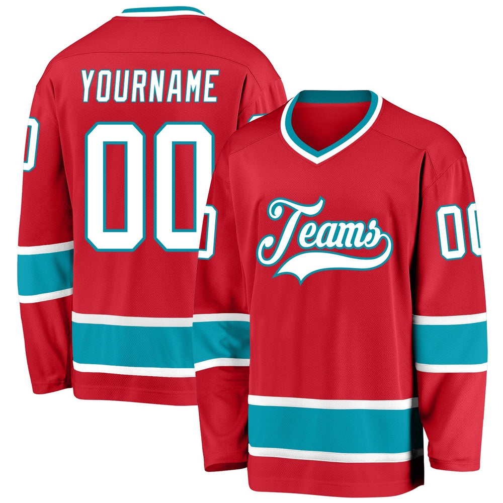 Usa Hockey Jersey, Custom Red White Teal Hockey Jersey, Team Hockey Jerseys