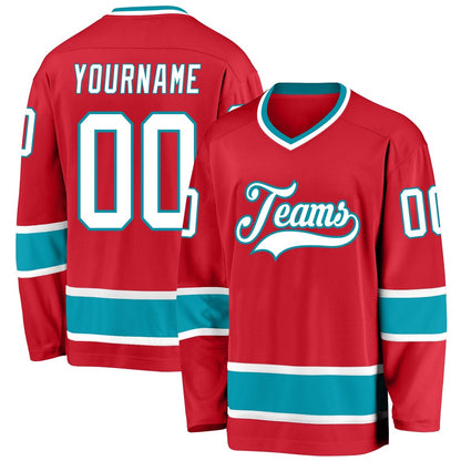 Usa Hockey Jersey, Custom Red White Teal Hockey Jersey, Team Hockey Jerseys