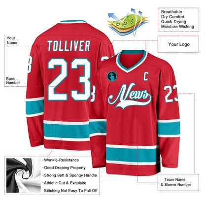 Usa Hockey Jersey, Custom Red White Teal Hockey Jersey, Team Hockey Jerseys