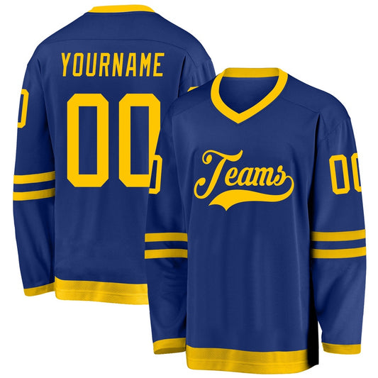 Usa Hockey Jersey, Custom Royal Gold Hockey Jersey, Team Hockey Jerseys