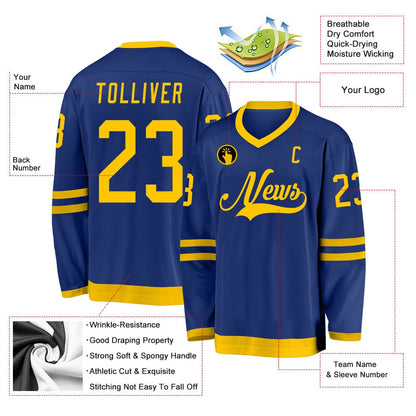 Usa Hockey Jersey, Custom Royal Gold Hockey Jersey, Team Hockey Jerseys