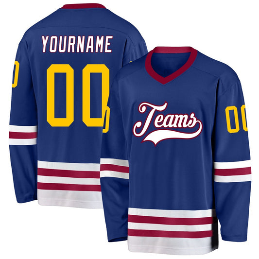Usa Hockey Jersey, Custom Royal Gold Maroon Hockey Jersey, Team Hockey Jerseys