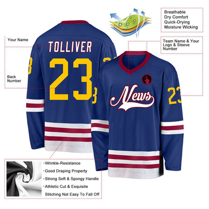 Usa Hockey Jersey, Custom Royal Gold Maroon Hockey Jersey, Team Hockey Jerseys