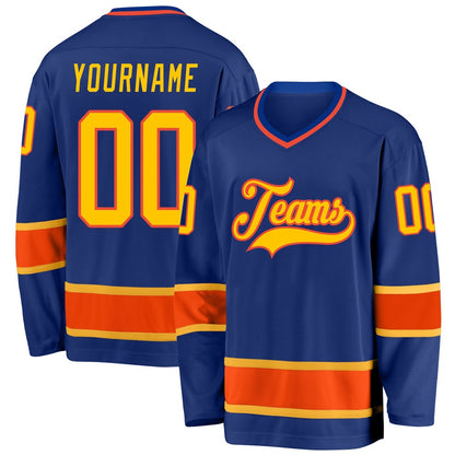 Usa Hockey Jersey, Custom Royal Gold Orange Hockey Jersey, Team Hockey Jerseys