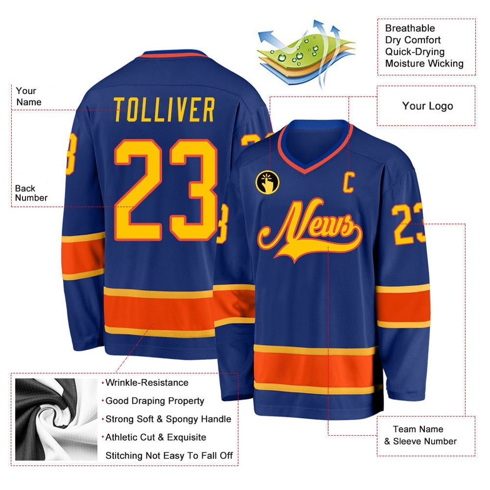 Usa Hockey Jersey, Custom Royal Gold Orange Hockey Jersey, Team Hockey Jerseys