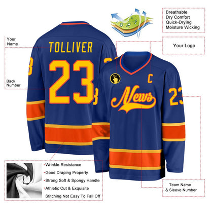 Usa Hockey Jersey, Custom Royal Gold Orange Hockey Jersey, Team Hockey Jerseys