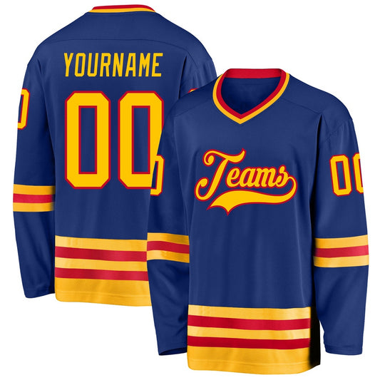 Usa Hockey Jersey, Custom Royal Gold Red Hockey Jersey, Team Hockey Jerseys