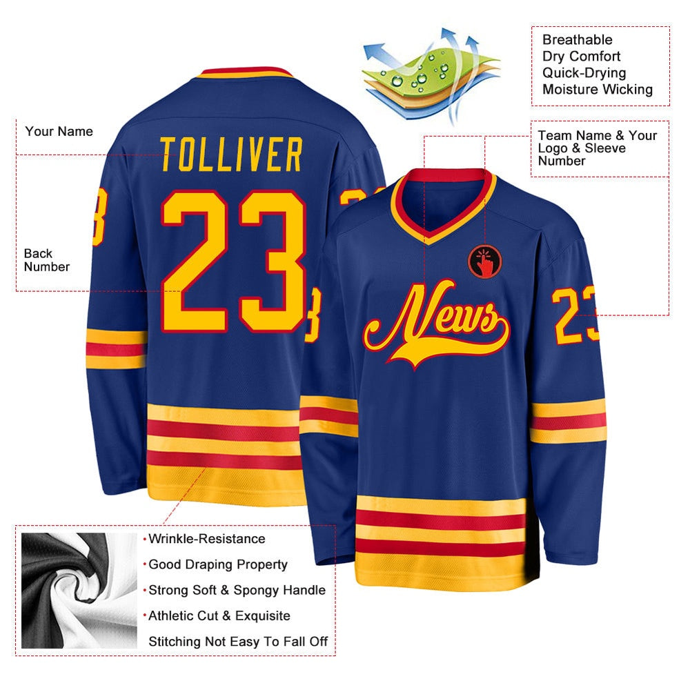 Usa Hockey Jersey, Custom Royal Gold Red Hockey Jersey, Team Hockey Jerseys