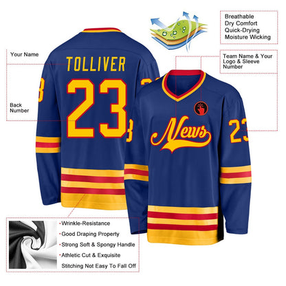 Usa Hockey Jersey, Custom Royal Gold Red Hockey Jersey, Team Hockey Jerseys