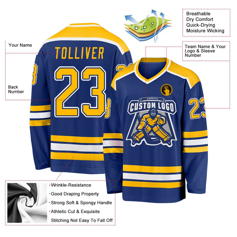Usa Hockey Jersey, Custom Royal Gold White 1 Hockey Jersey, Team Hockey Jerseys