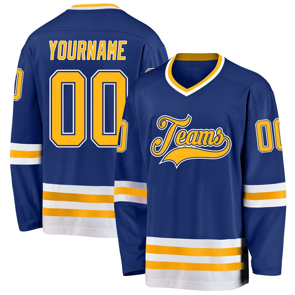 Usa Hockey Jersey, Custom Royal Gold White Hockey Jersey, Team Hockey Jerseys