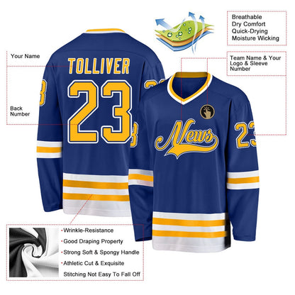 Usa Hockey Jersey, Custom Royal Gold White Hockey Jersey, Team Hockey Jerseys