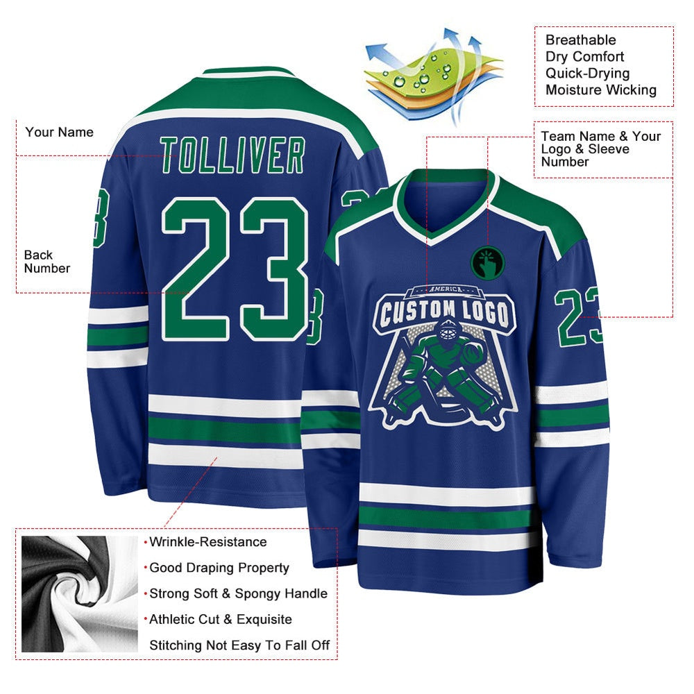 Usa Hockey Jersey, Custom Royal Kelly Green White 1 Hockey Jersey, Team Hockey Jerseys