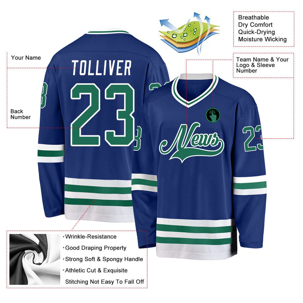 Usa Hockey Jersey, Custom Royal Kelly Green White Hockey Jersey, Team Hockey Jerseys