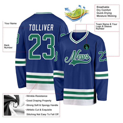 Usa Hockey Jersey, Custom Royal Kelly Green White Hockey Jersey, Team Hockey Jerseys