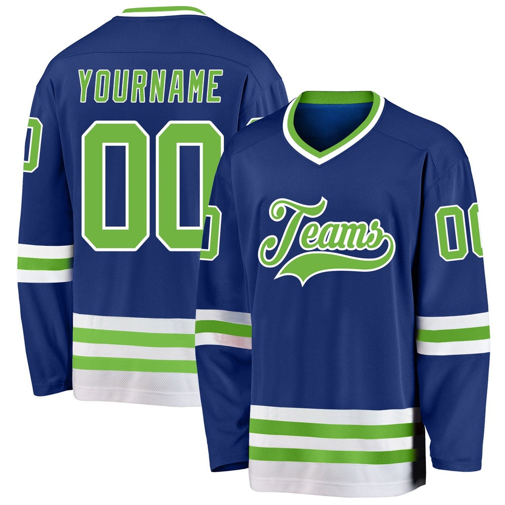 Usa Hockey Jersey, Custom Royal Neon Green White 1 Hockey Jersey, Team Hockey Jerseys