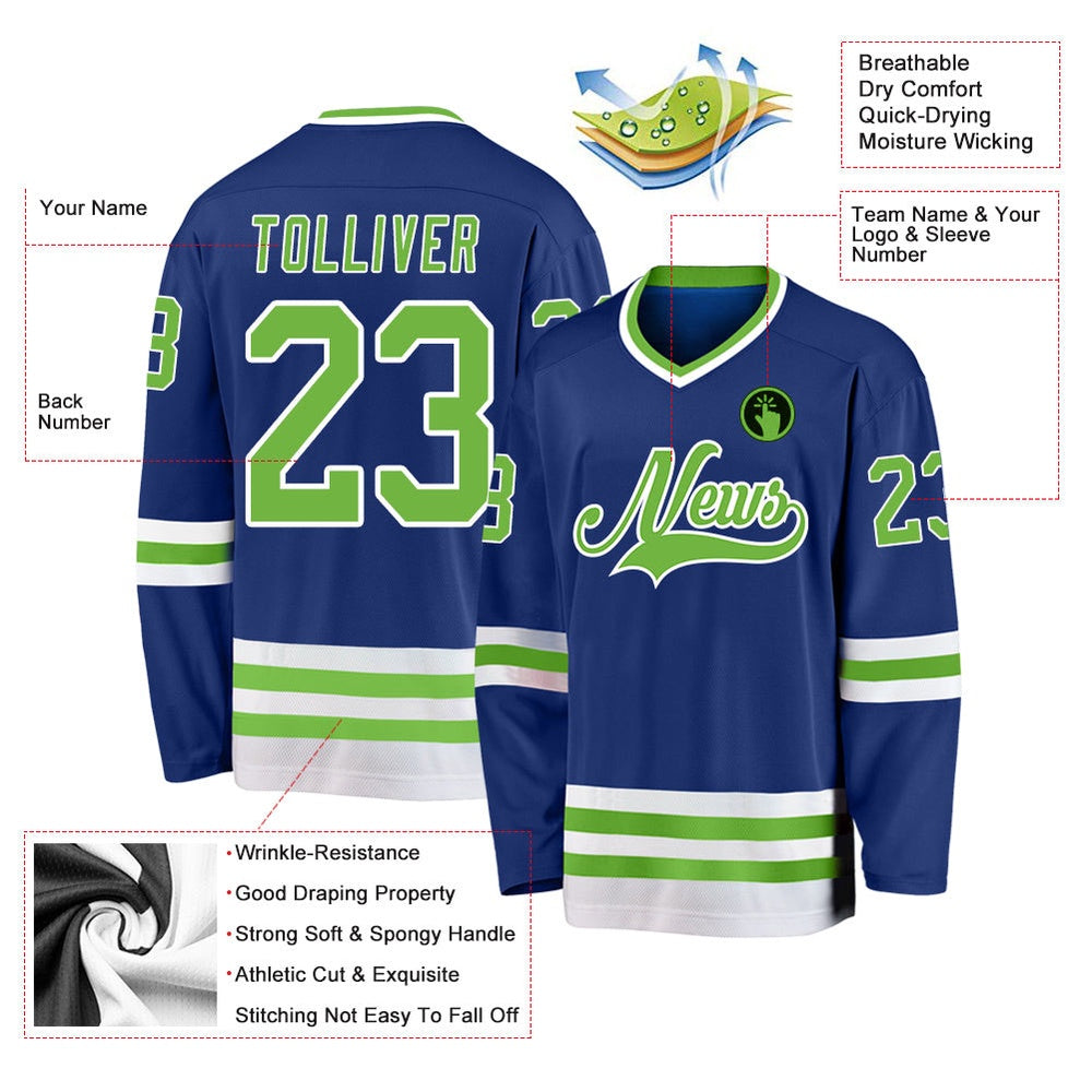 Usa Hockey Jersey, Custom Royal Neon Green White 1 Hockey Jersey, Team Hockey Jerseys
