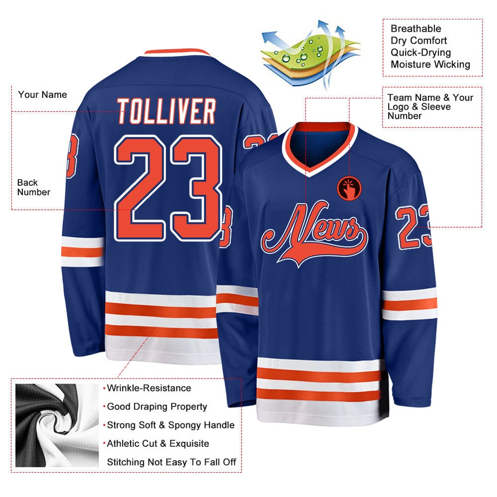 Usa Hockey Jersey, Custom Royal Orange White Hockey Jersey, Team Hockey Jerseys