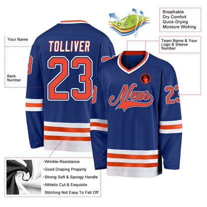 Usa Hockey Jersey, Custom Royal Orange White Hockey Jersey, Team Hockey Jerseys