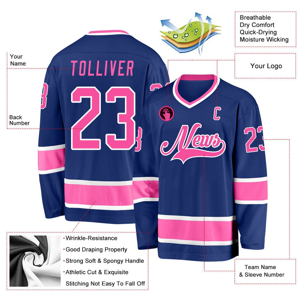 Usa Hockey Jersey, Custom Royal Pink White 1 Hockey Jersey, Team Hockey Jerseys