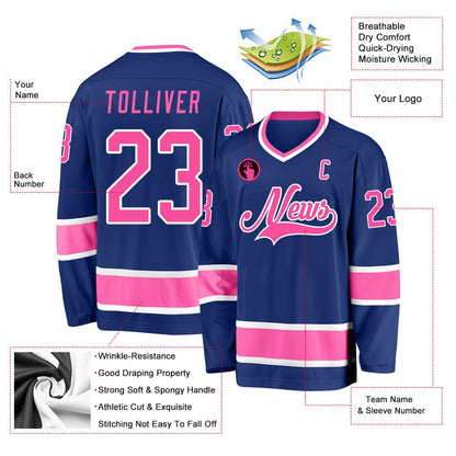 Usa Hockey Jersey, Custom Royal Pink White 1 Hockey Jersey, Team Hockey Jerseys