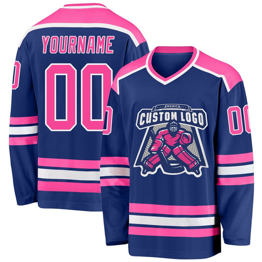 Usa Hockey Jersey, Custom Royal Pink White Hockey Jersey, Team Hockey Jerseys