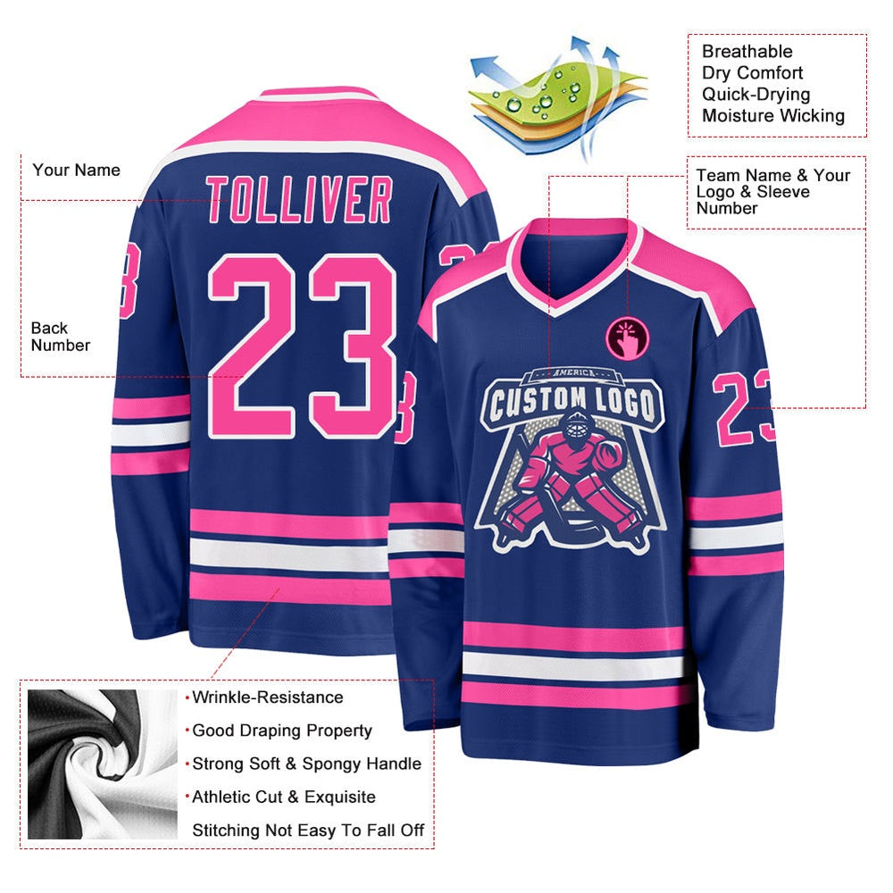 Usa Hockey Jersey, Custom Royal Pink White Hockey Jersey, Team Hockey Jerseys