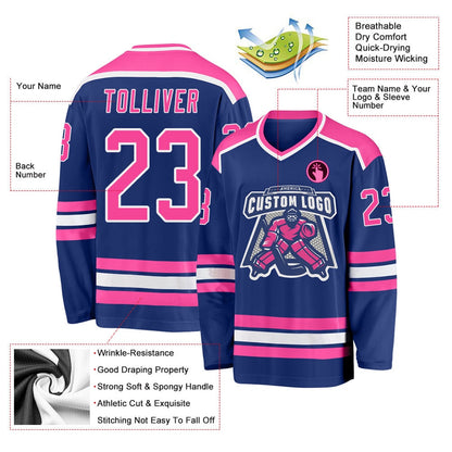 Usa Hockey Jersey, Custom Royal Pink White Hockey Jersey, Team Hockey Jerseys