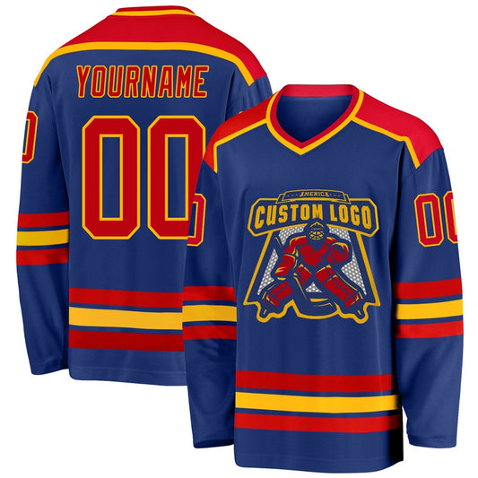 Usa Hockey Jersey, Custom Royal Red Gold 1 Hockey Jersey, Team Hockey Jerseys