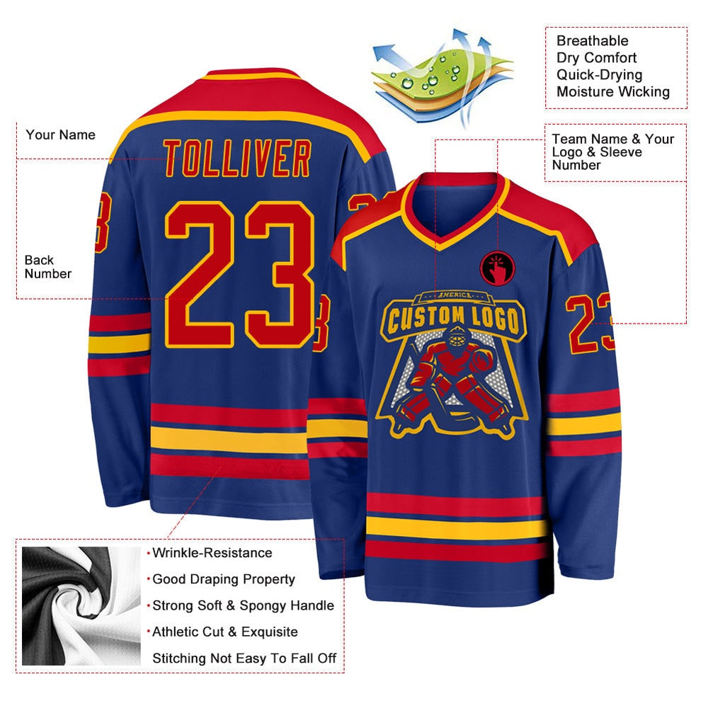 Usa Hockey Jersey, Custom Royal Red Gold 1 Hockey Jersey, Team Hockey Jerseys