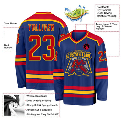 Usa Hockey Jersey, Custom Royal Red Gold 1 Hockey Jersey, Team Hockey Jerseys