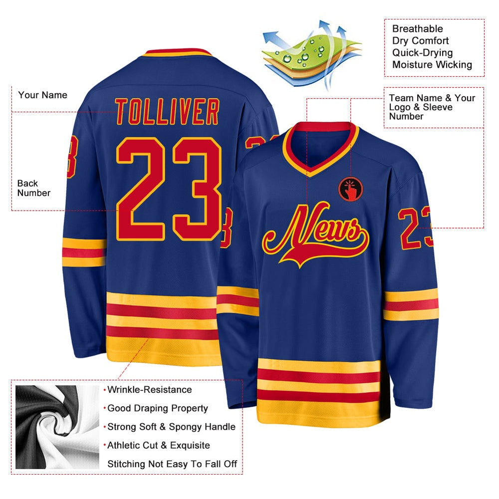 Usa Hockey Jersey, Custom Royal Red Gold Hockey Jersey, Team Hockey Jerseys