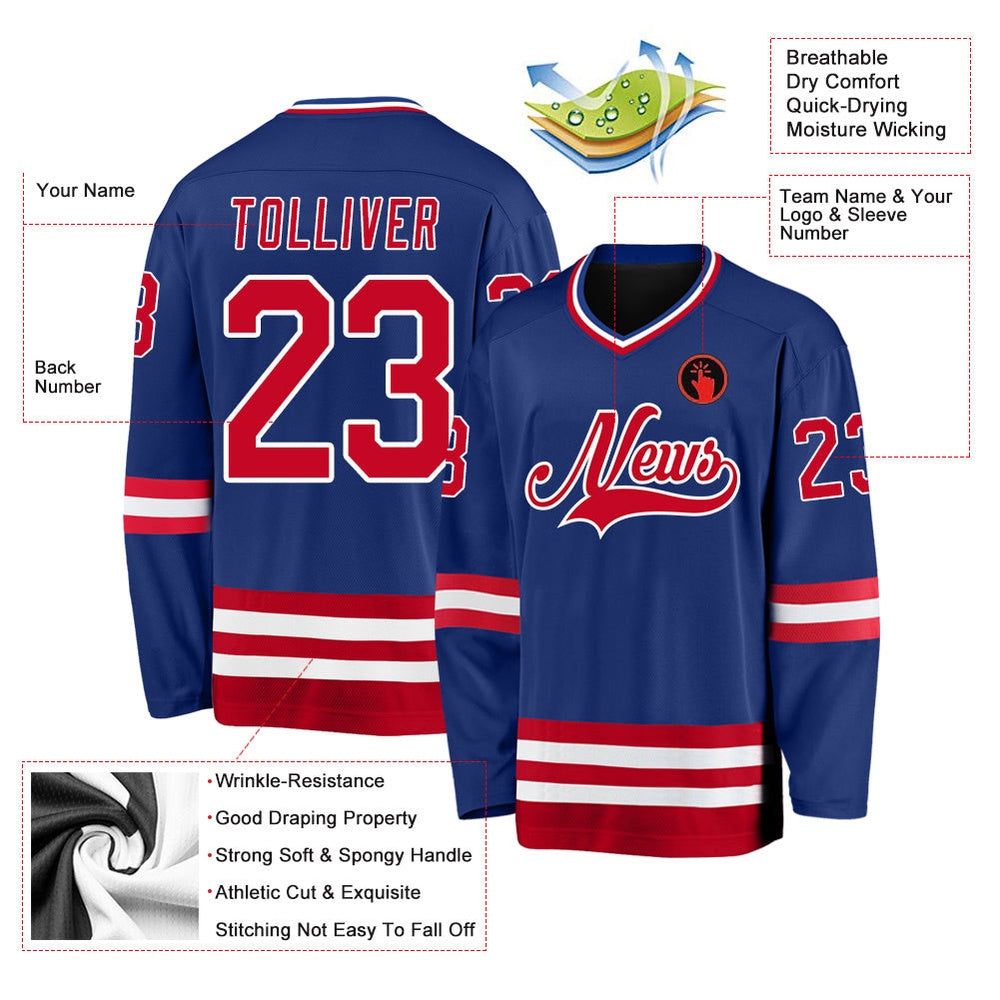 Usa Hockey Jersey, Custom Royal Red White Hockey Jersey, Team Hockey Jerseys